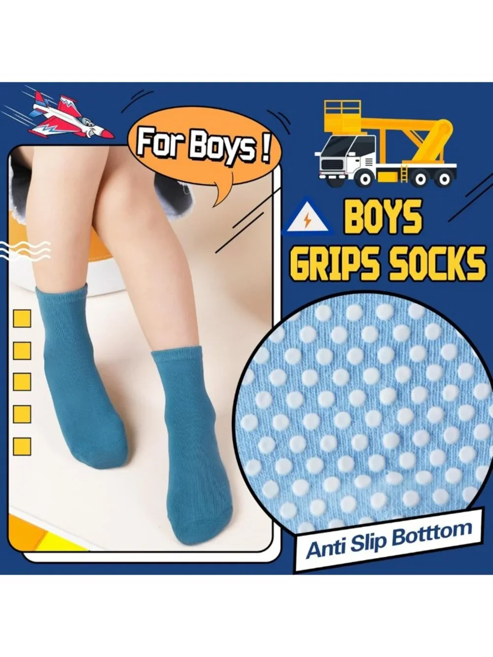 12 Pairs Baby Boys Anti-Slip Cartoon Crew Socks - Breathable Cotton for Toddlers